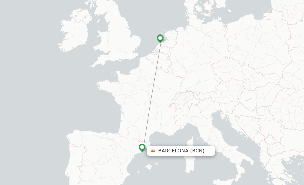 Route map with flights from Barcelona with KLM