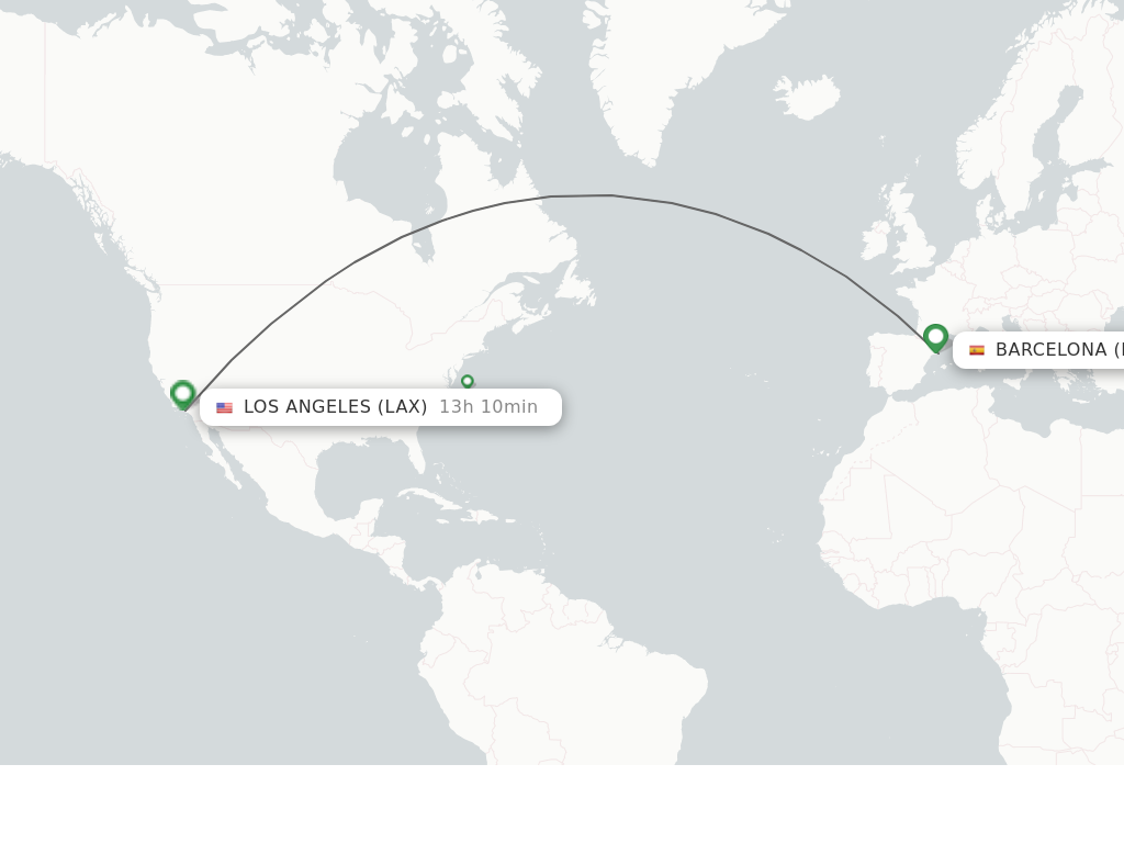 Flights from Barcelona to Los Angeles route map