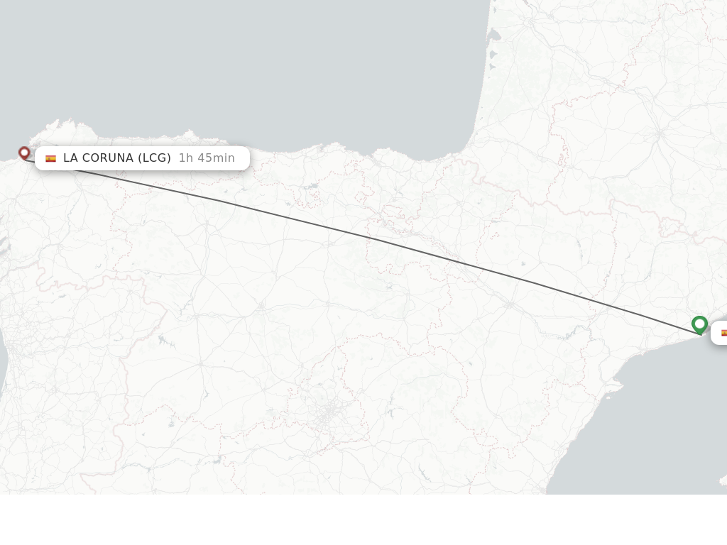 Flights from Barcelona to La Coruna route map