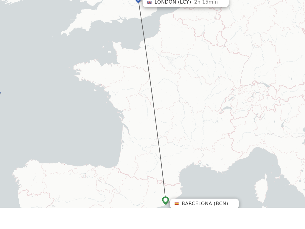 Flights from Barcelona to London route map