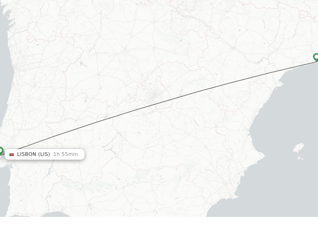 Flights from Barcelona to Lisbon route map