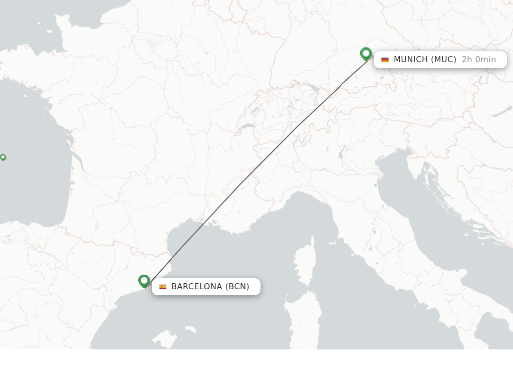 Flights from Munich to Barcelona route map