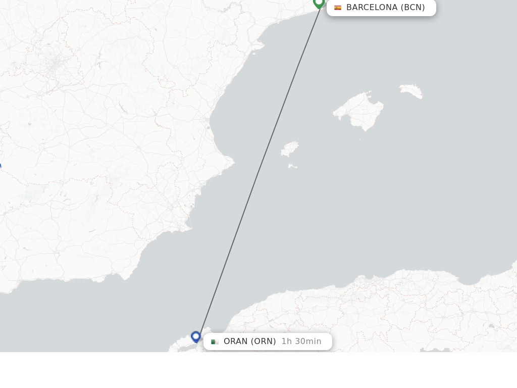 Flights from Barcelona to Oran route map