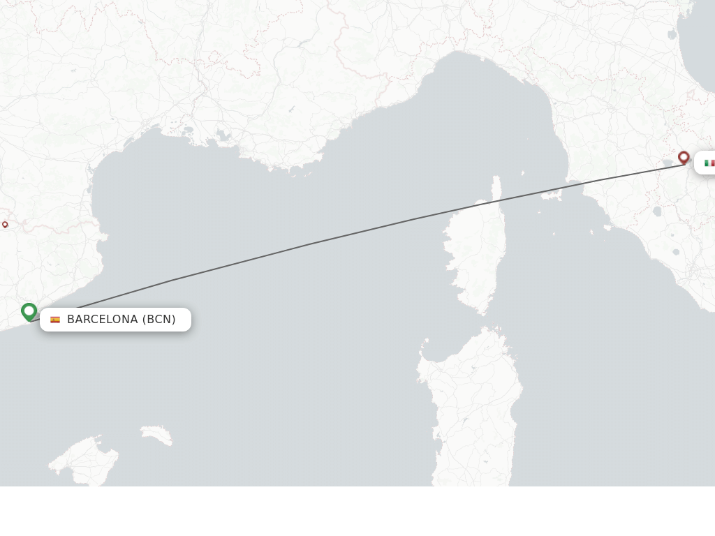 Flights from Barcelona to Perugia route map