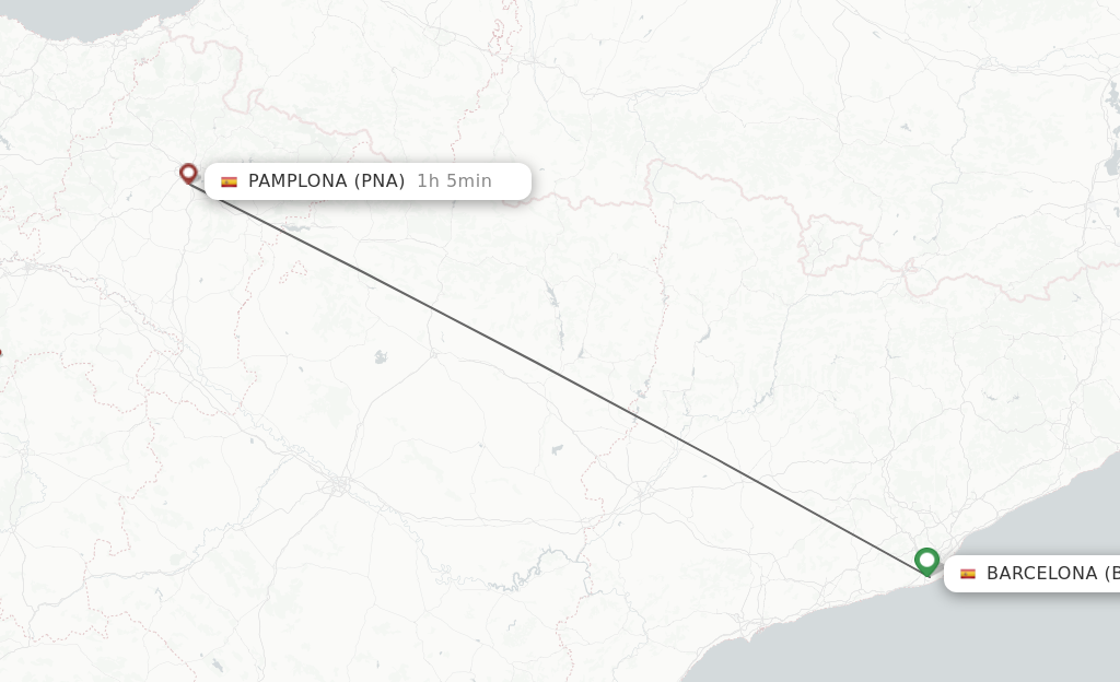 Flights from Barcelona to Pamplona route map