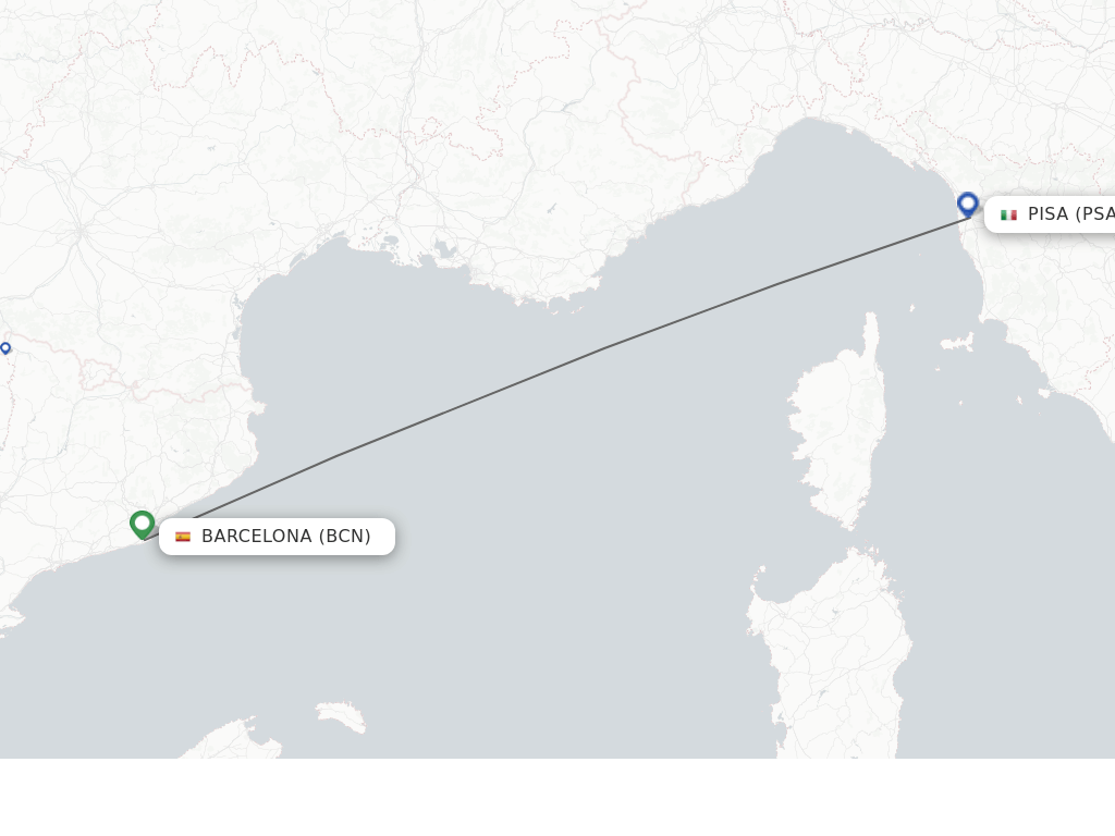 Flights from Pisa to Barcelona route map