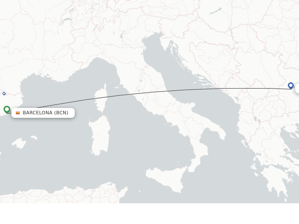 Flights from Barcelona to Sofia route map