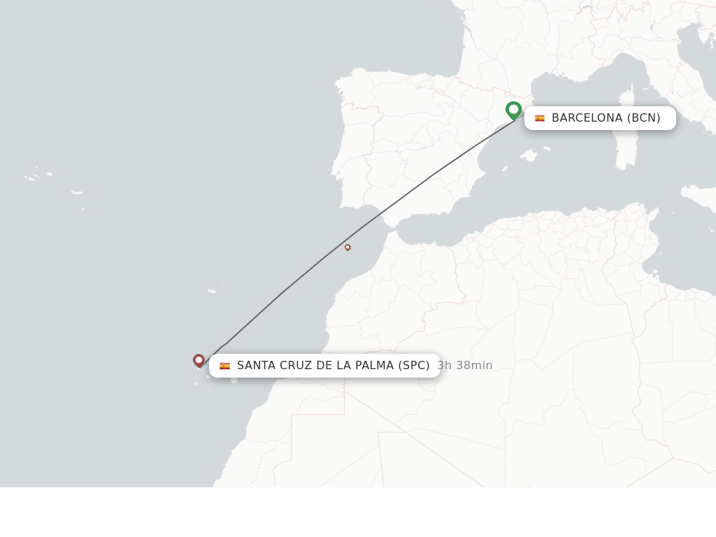 Flights from Barcelona to Santa Cruz De La Palma route map