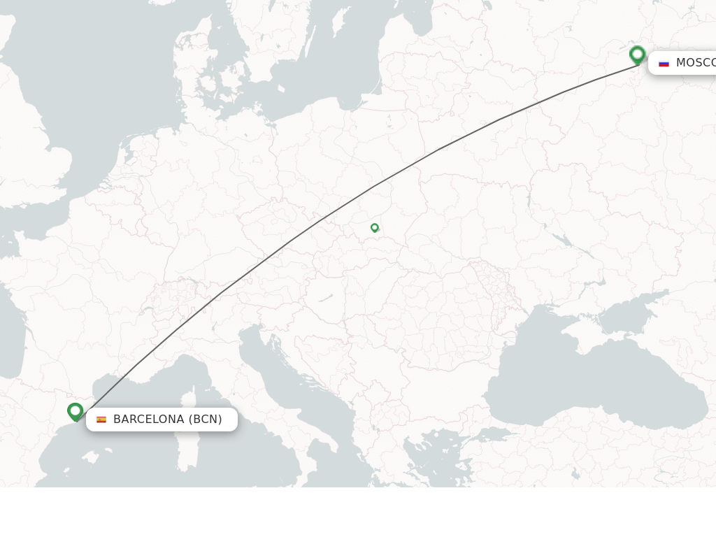 Flights from Barcelona to Moscow route map