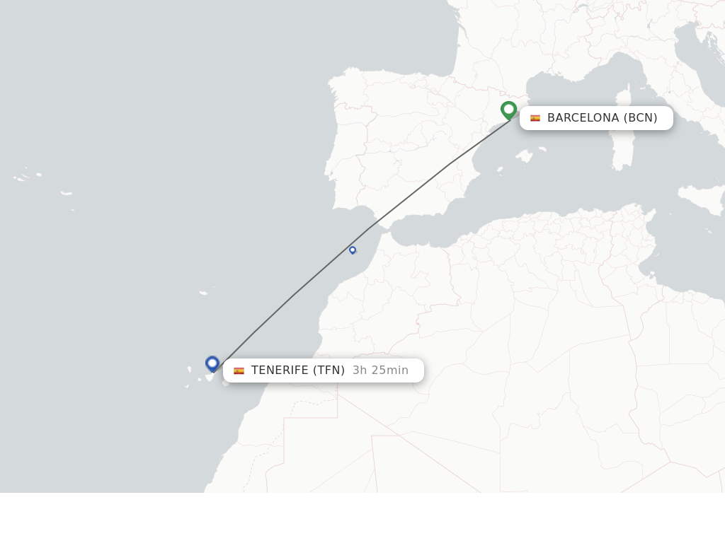 Flights from Tenerife to Barcelona route map