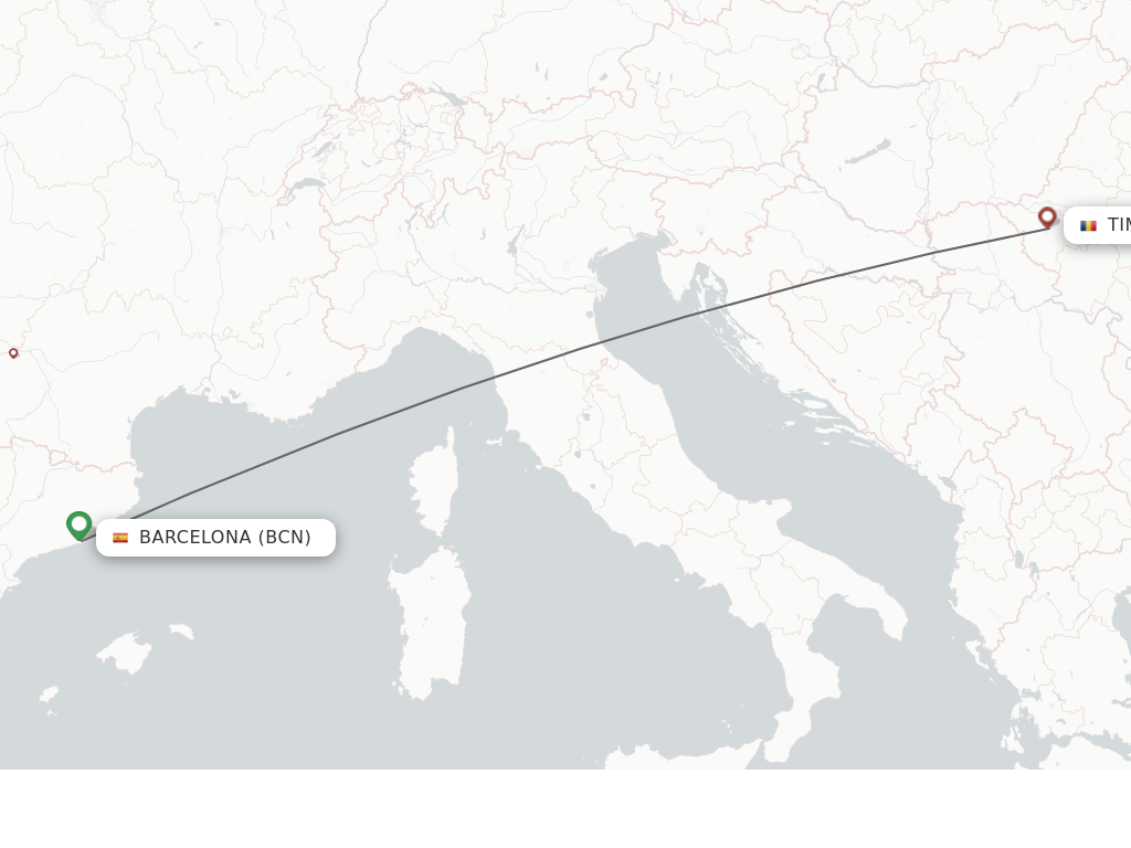 Flights from Barcelona to Timisoara route map