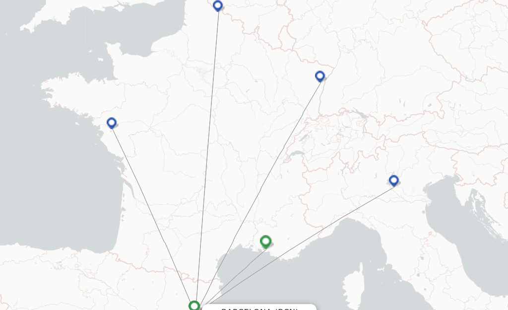 Route map with flights from Barcelona with Volotea