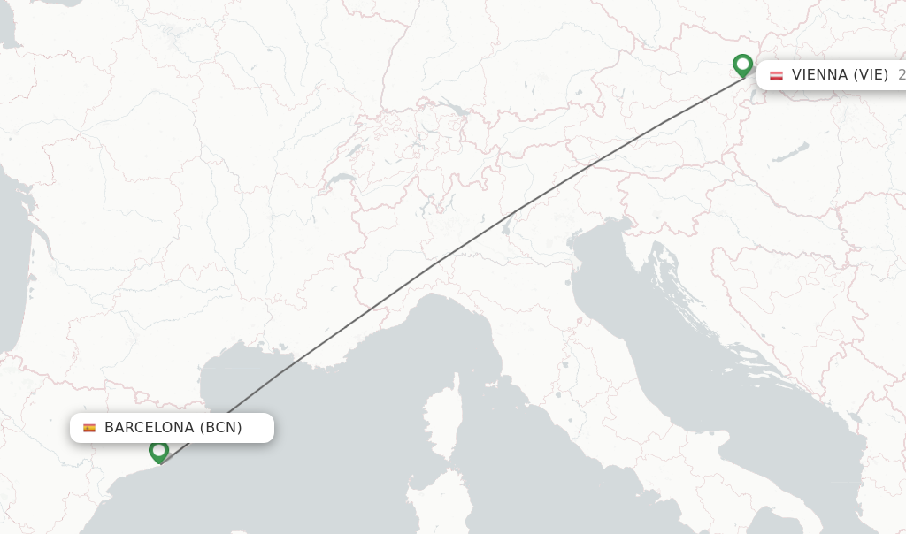 Flights from Barcelona to Vienna route map