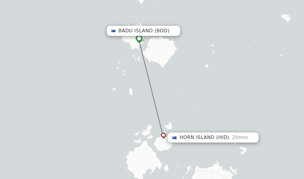 Flights from Badu Island to Horn Island route map