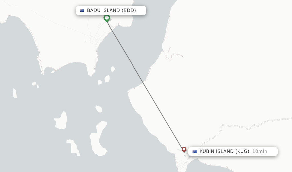 Flights from Badu Island to Kubin Island route map