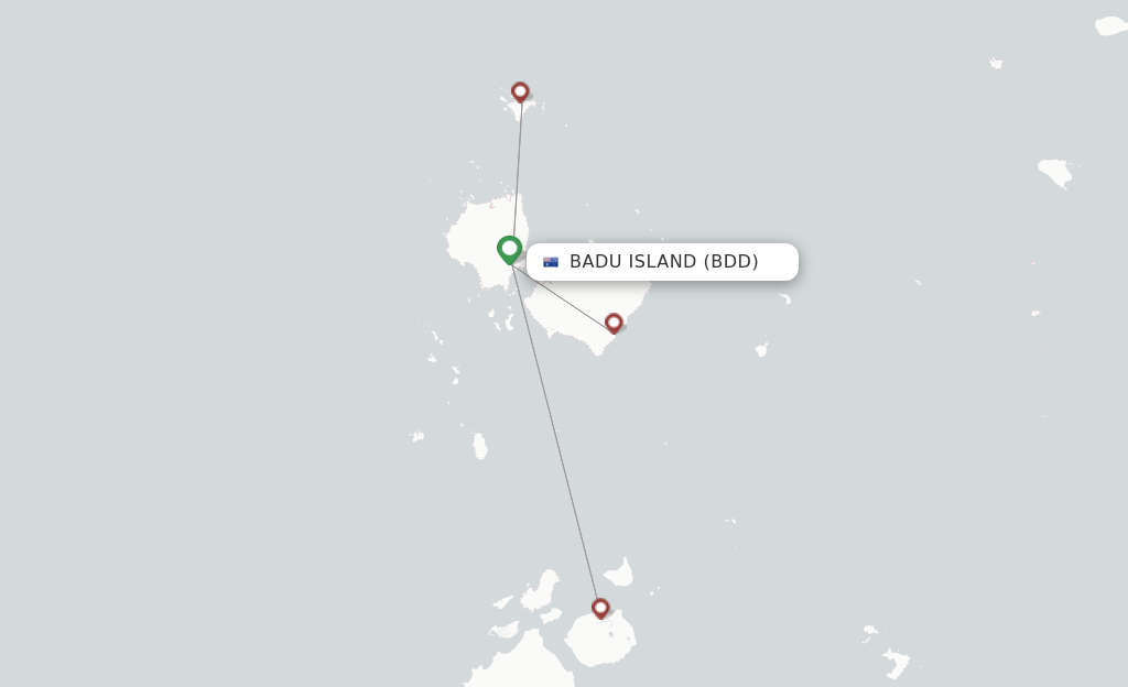 Route map with flights from Badu Island with Skytrans Airlines