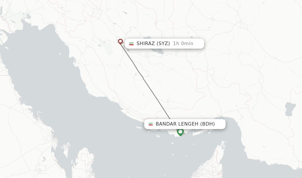 Flights from Bandar Lengeh to Shiraz route map