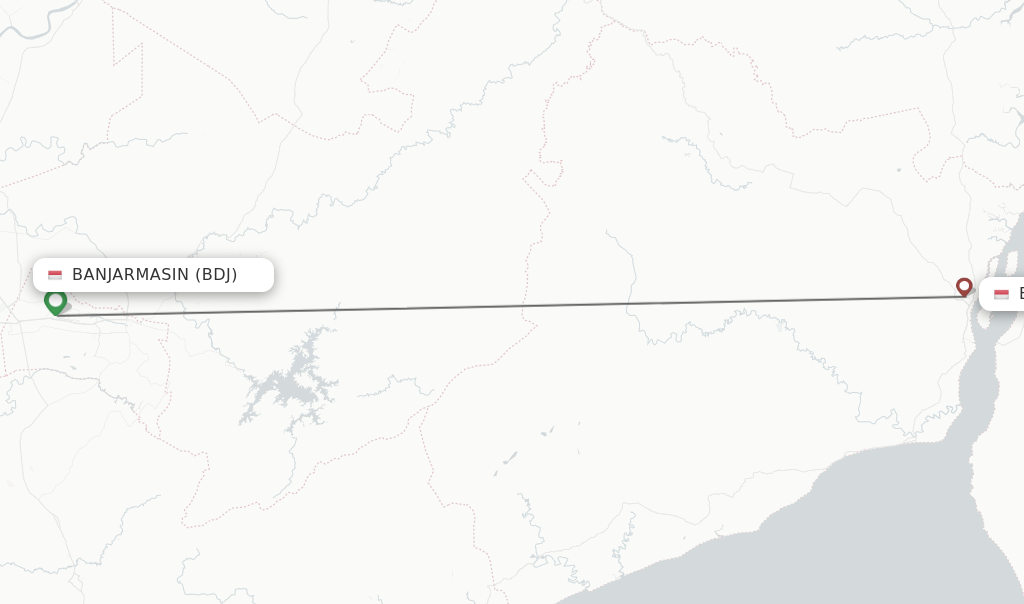 Flights from Banjarmasin to Batulicin route map