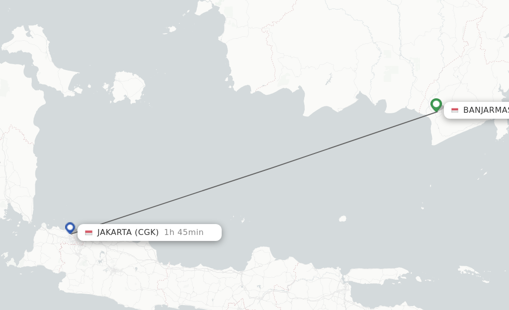 Flights from Banjarmasin to Jakarta route map