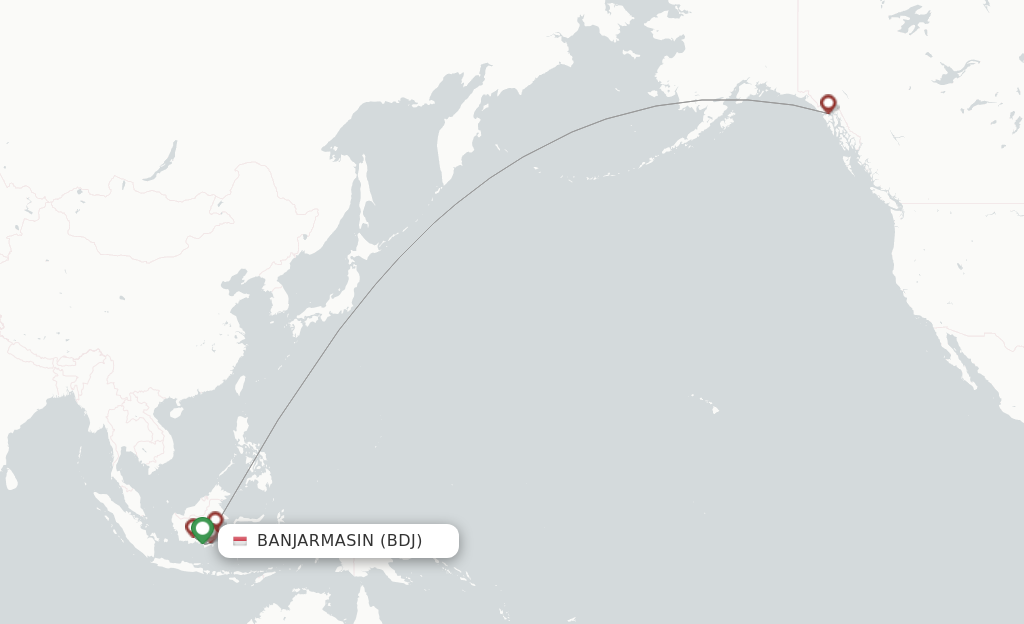 Route map with flights from Banjarmasin with Wings Air