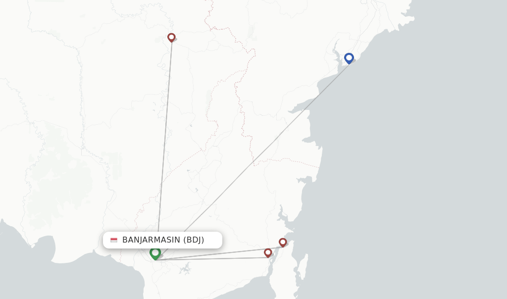 Route map with flights from Banjarmasin with Wings Air
