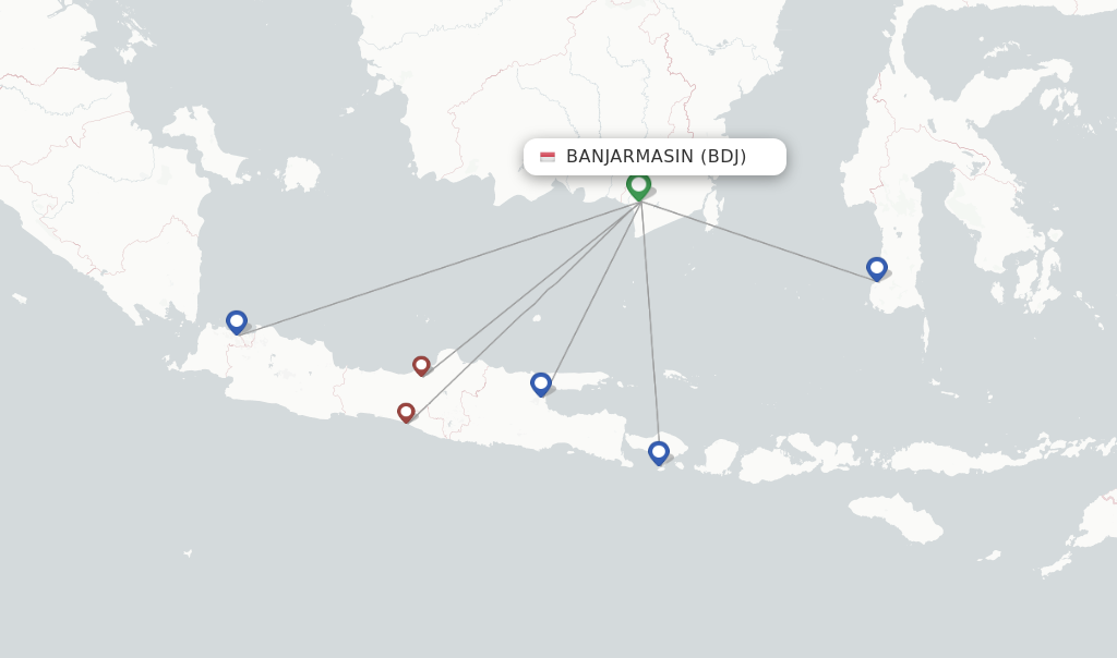 Route map with flights from Banjarmasin with Lion Air