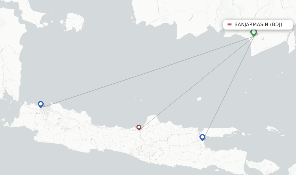 Route map with flights from Banjarmasin with Citilink