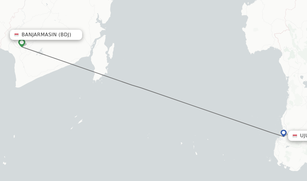 Flights from Banjarmasin to Ujung Pandang route map