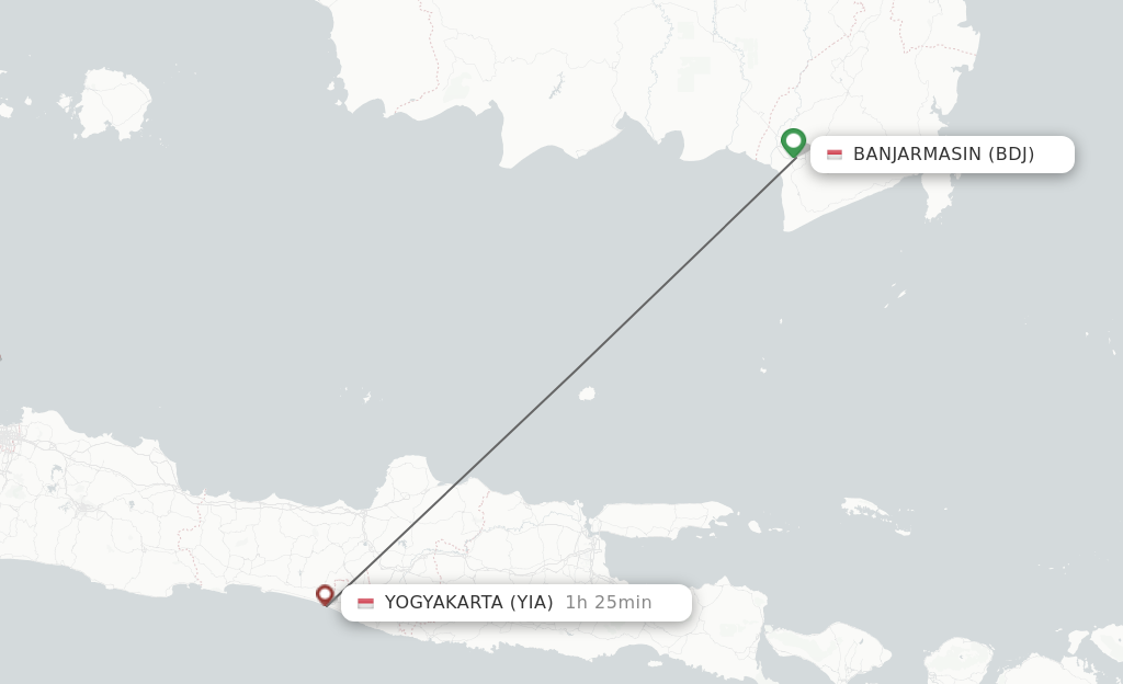 Flights from Banjarmasin to Yogyakarta route map