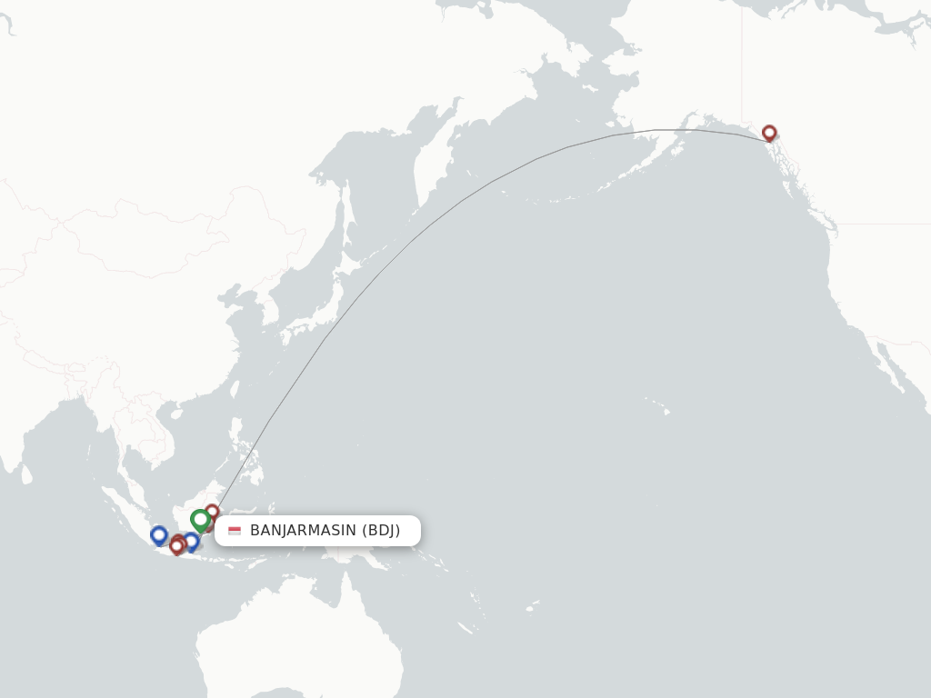 Route map with flights from Banjarmasin with Batik Air