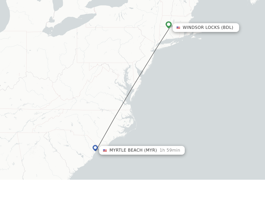 Flights from Hartford to Myrtle Beach route map