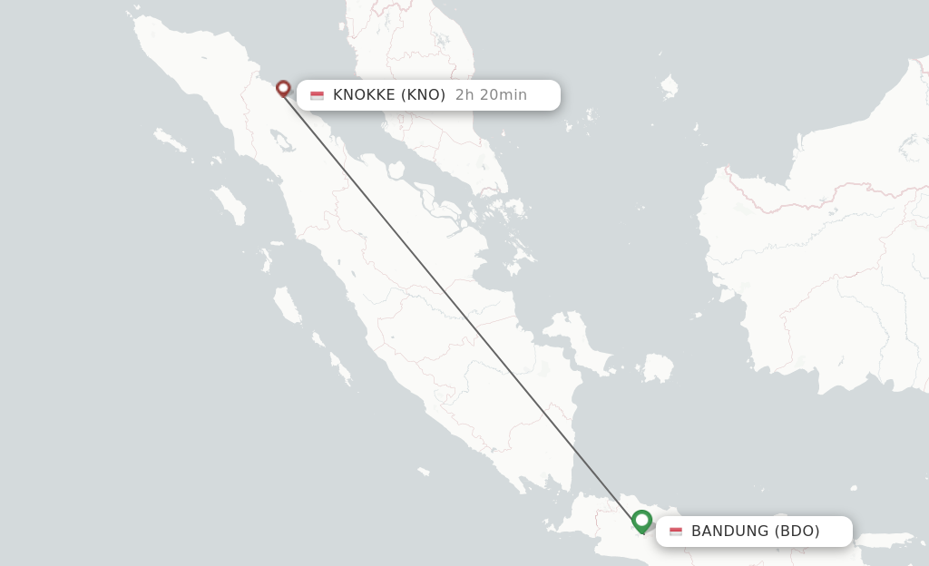 Flights from Bandung to Kuala Namu route map
