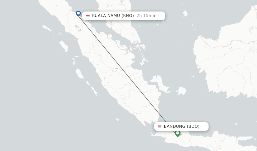 Flights from Bandung to Kuala Namu route map