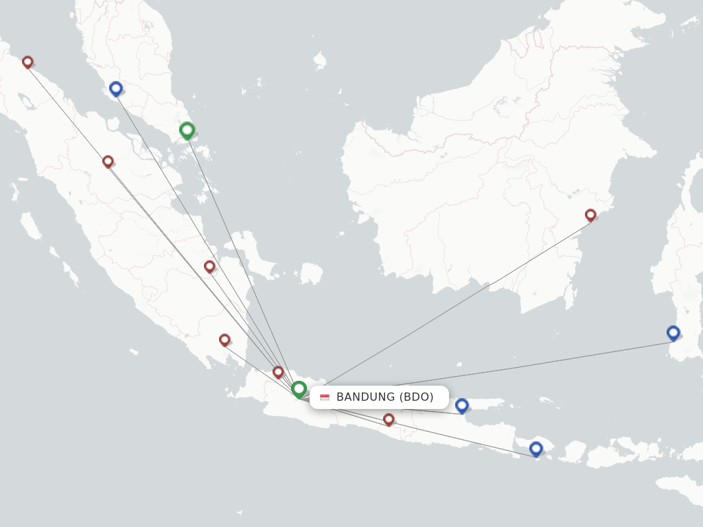 Route map with flights from Bandung with Wings Air