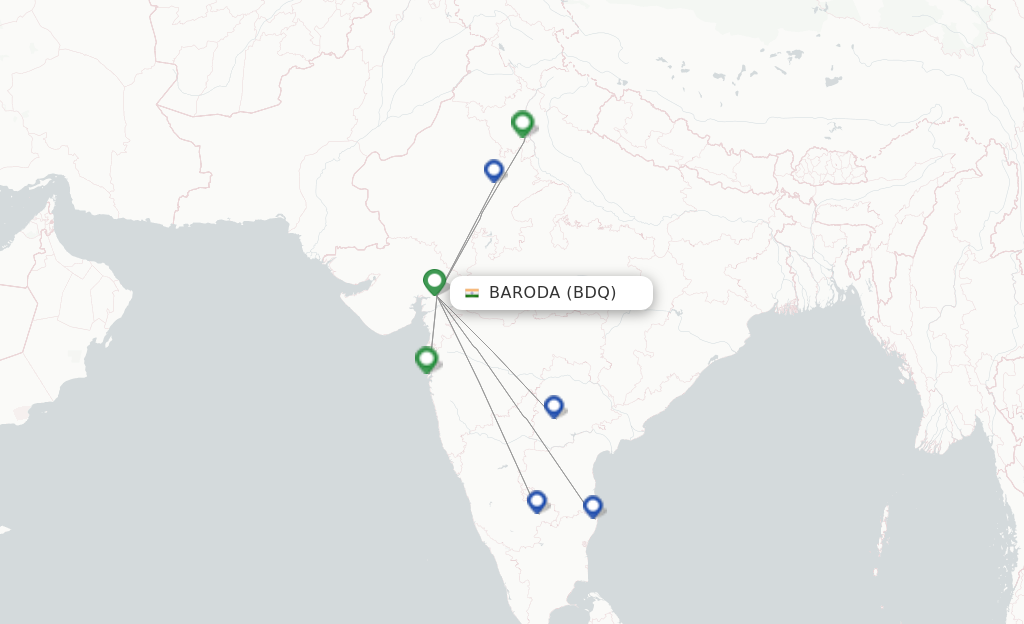 Route map with flights from Vadodara with IndiGo