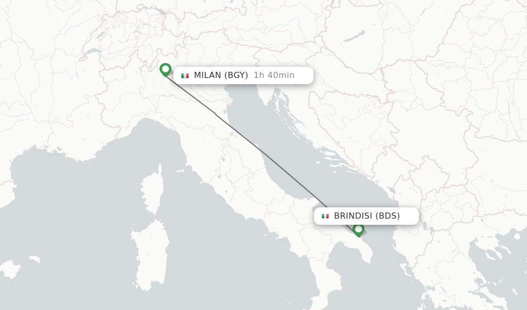 Flights from Brindisi to Milan route map