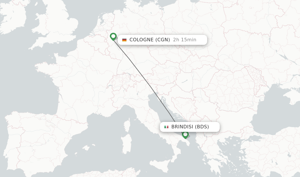 Flights from Brindisi to Cologne route map