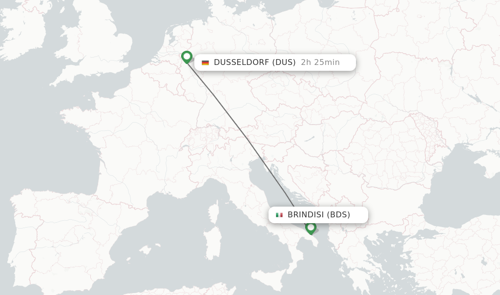 Flights from Brindisi to Dusseldorf route map