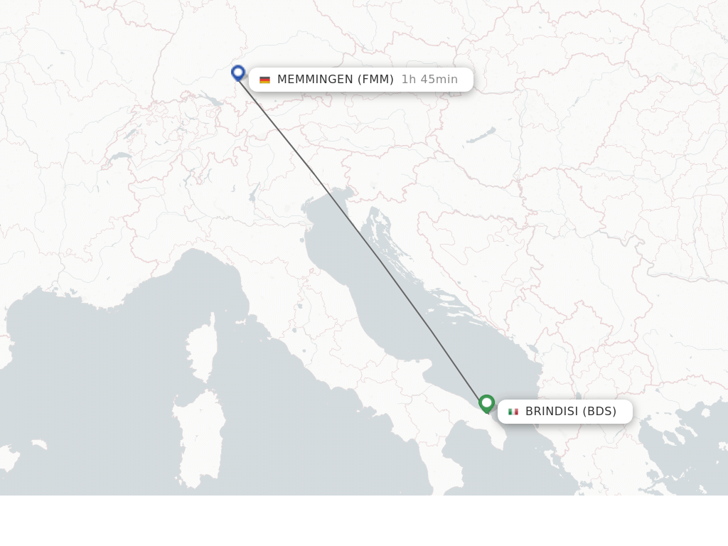 Flights from Brindisi to Memmingen route map