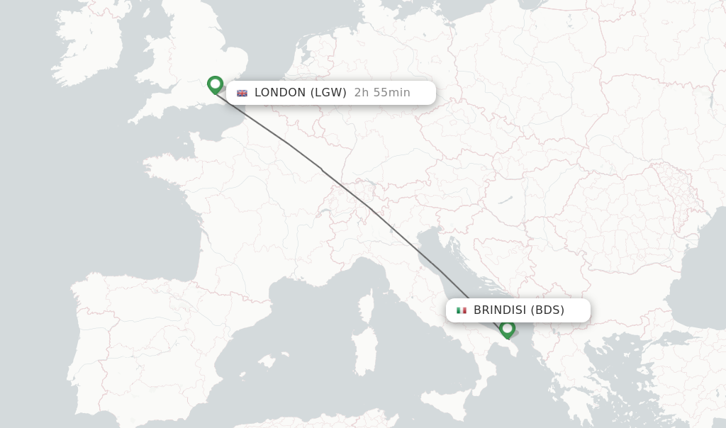 Flights from Brindisi to London route map