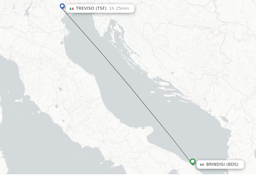 Flights from Brindisi to Venice route map