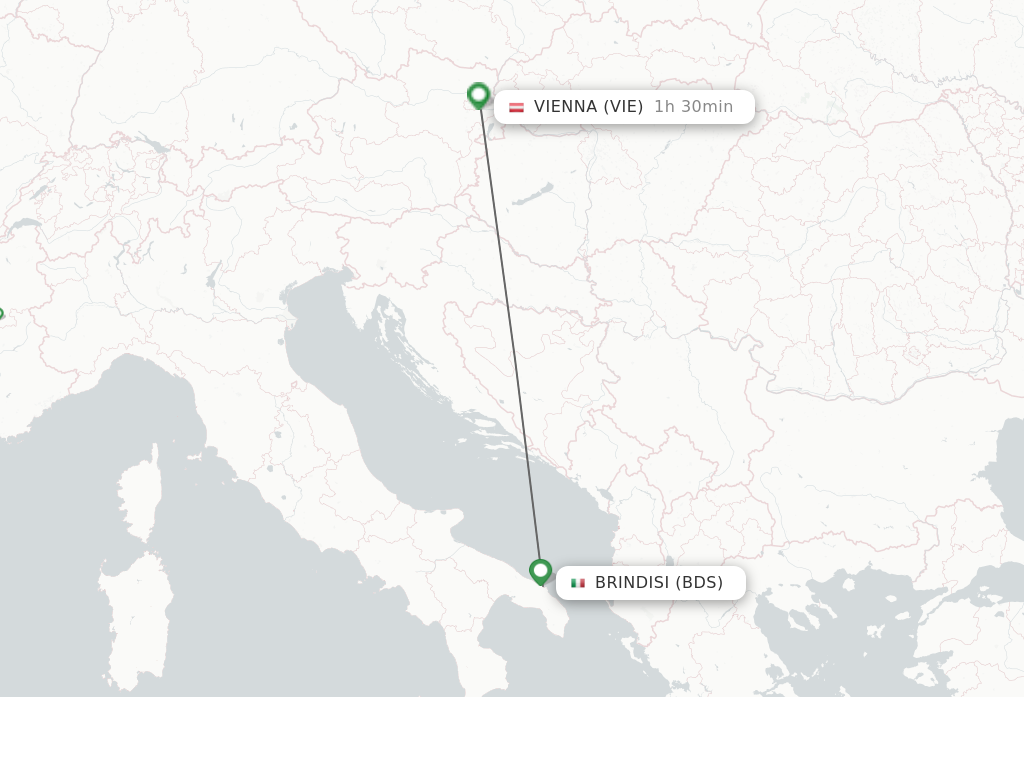 Flights from Brindisi to Vienna route map