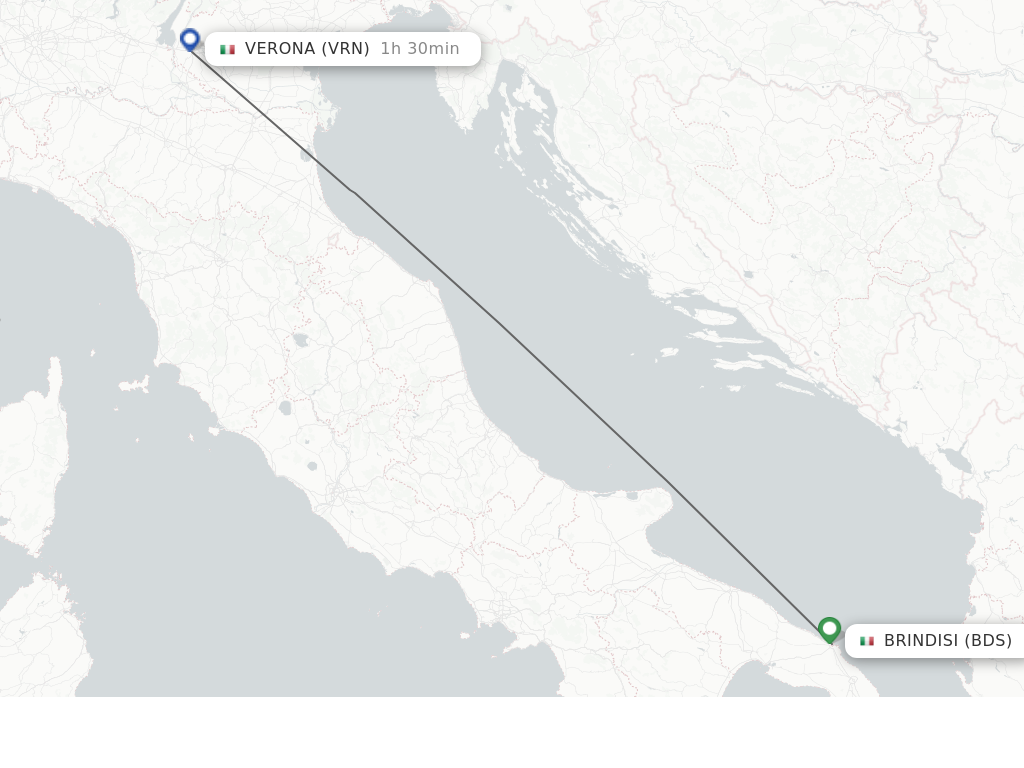 Flights from Brindisi to Verona route map