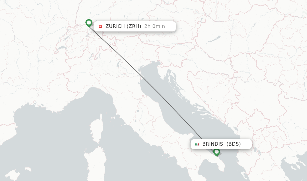 Flights from Brindisi to Zurich route map