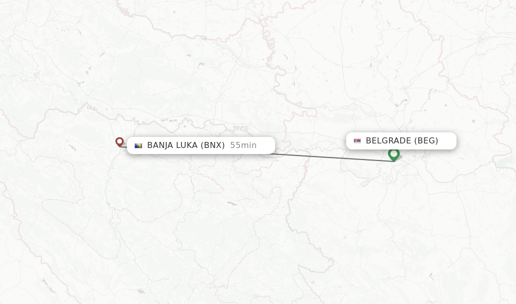 Flights from Belgrade to Banja Luka route map