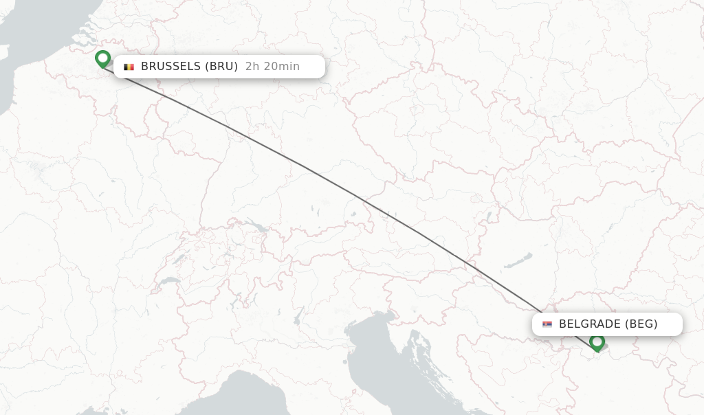 Flights from Belgrade to Brussels route map