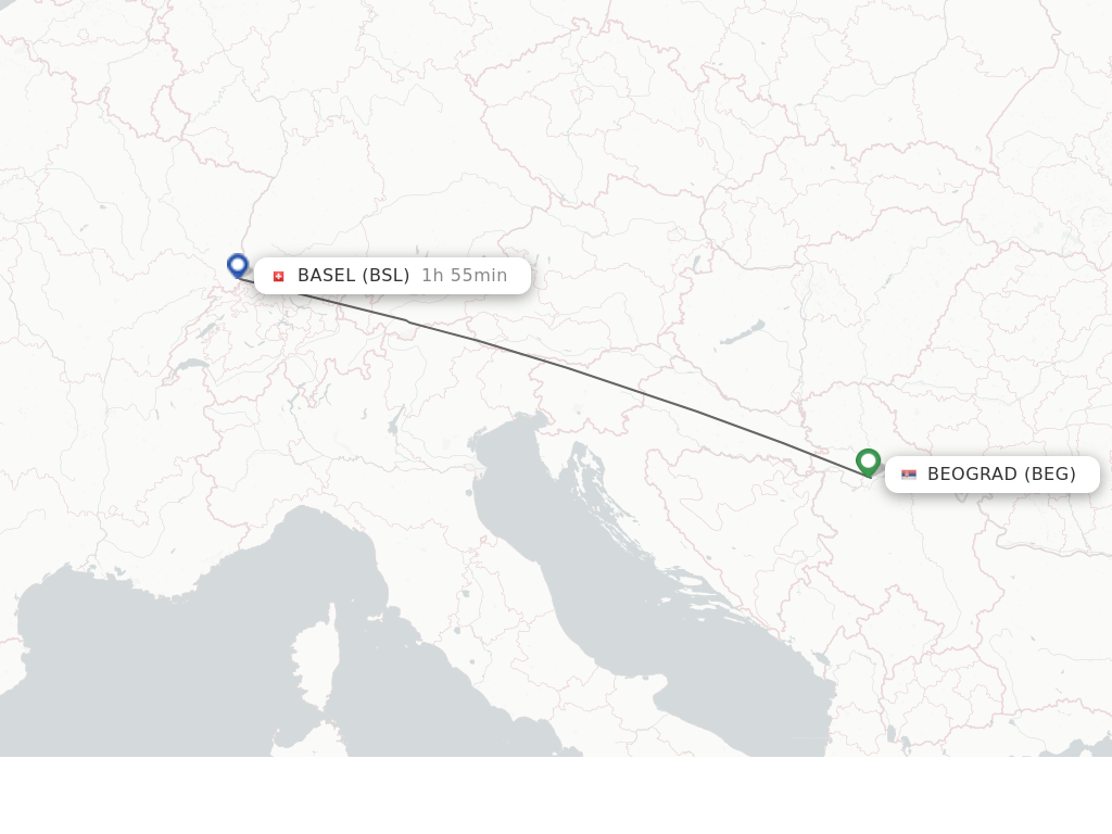 Flights from Belgrade to Basel, Switzerland/Mulhouse route map