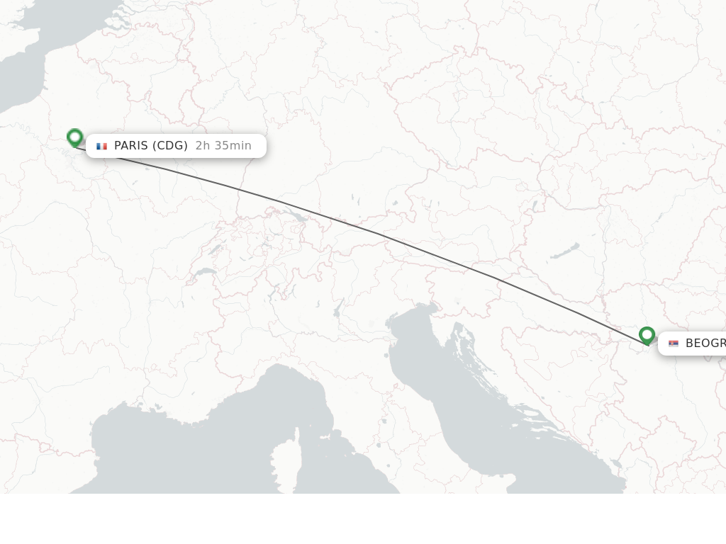 Flights from Beograd to Paris route map