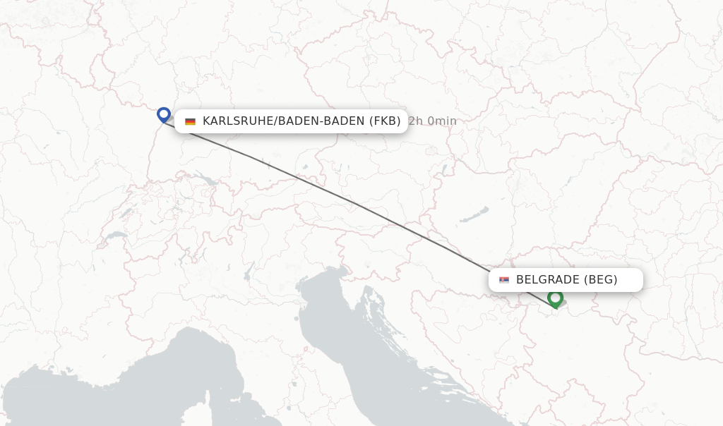 Flights from Belgrade to Karlsruhe/Baden-Baden route map