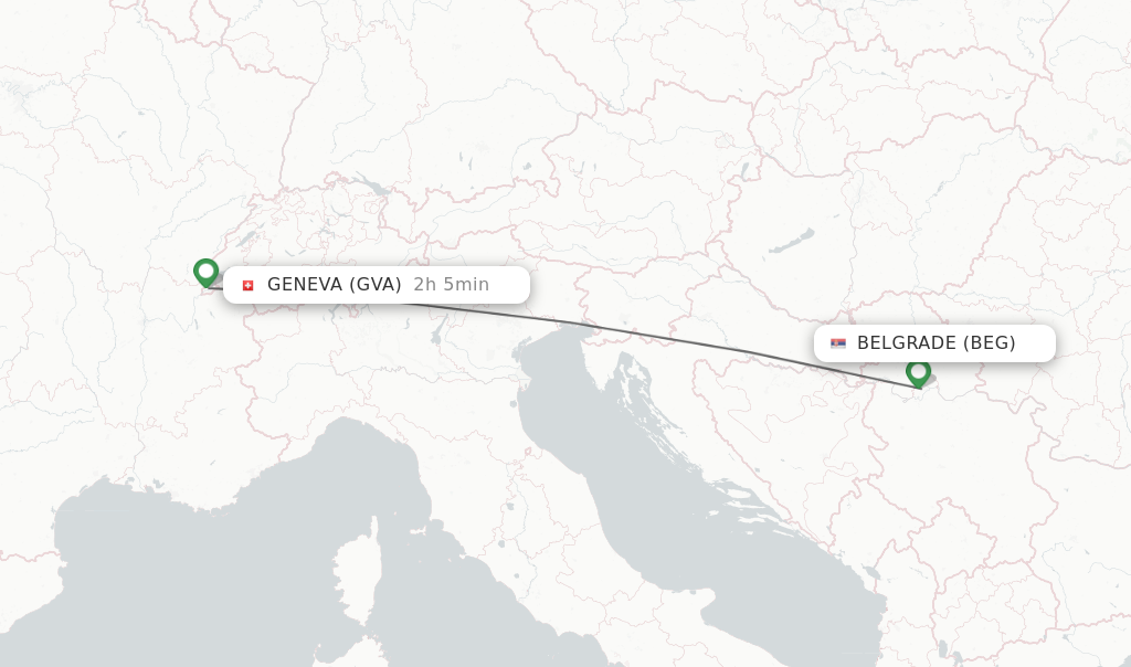 Flights from Belgrade to Geneva route map